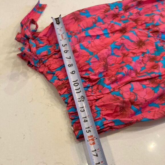 XIRENA 100% Cotton Poplin Pink Blue Floral One Shoulder Tiered Maxi Dress M - Picture 6 of 8